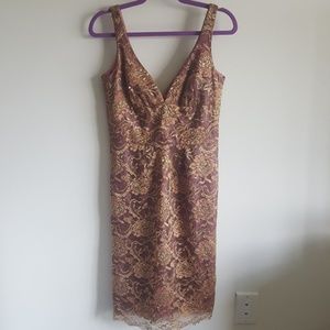 Trina Turk size 8 gold and pink lace sequin dress